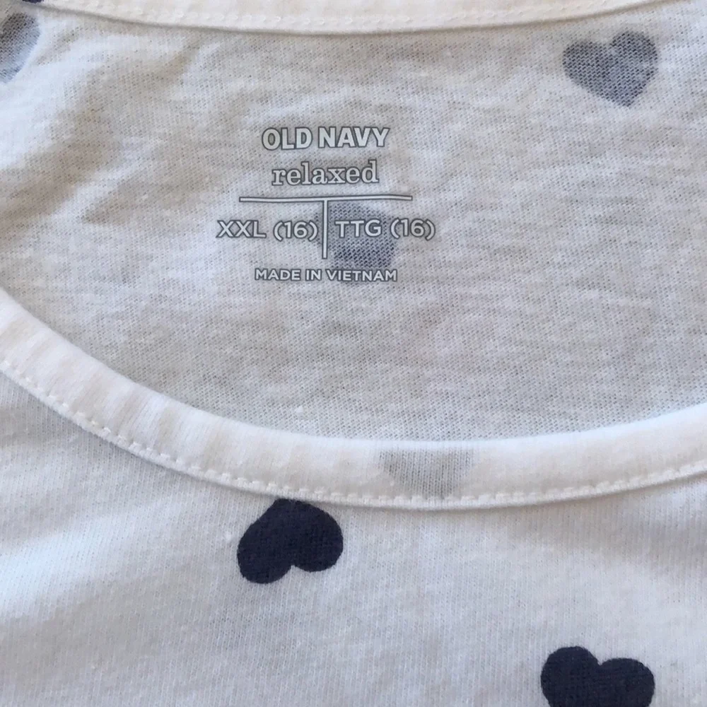 NWOT Old Navy White Blue Heart Relaxed Fit T-shirt Size XXL 16